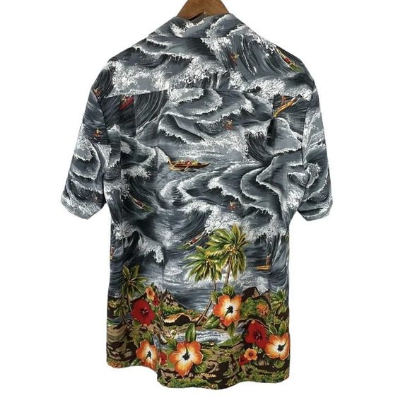 Kennington Ltd. Hawaiian Shirt Palm Trees Surfers Floral Tropical Bright Large - Picture 2 of 6